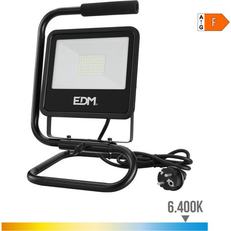Proiettore LED con supporto 50W 4000lm 6400K luce fredda nero serie EDM