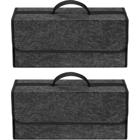 2x Kofferraum Organizer faltbar mit Deckel, Klett, 50x17x23cm, Filz, Grau