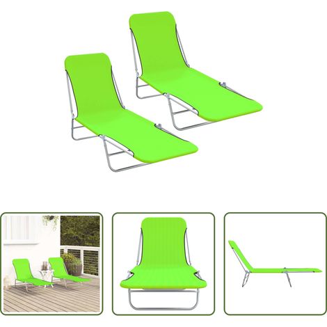vidaXL Tumbonas plegables 2 unidades acero y tela verde (1/5)