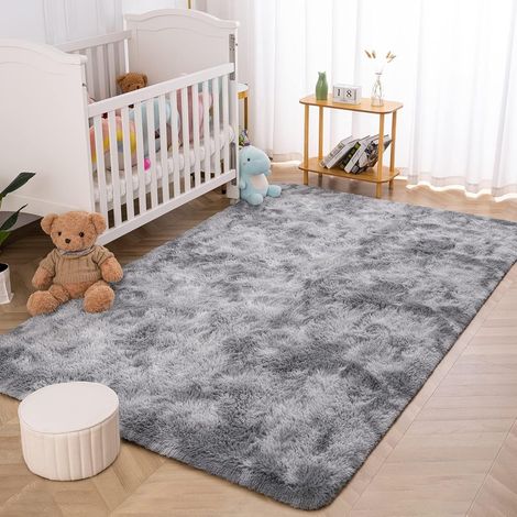 Tapis Chambre Modernes Moquette Chambre Soft Tapis à Poils Longs Shaggy Antidérapant Intérieur Moelleux épais (Gris Blanc, 80 x 120 cm) (1/5)