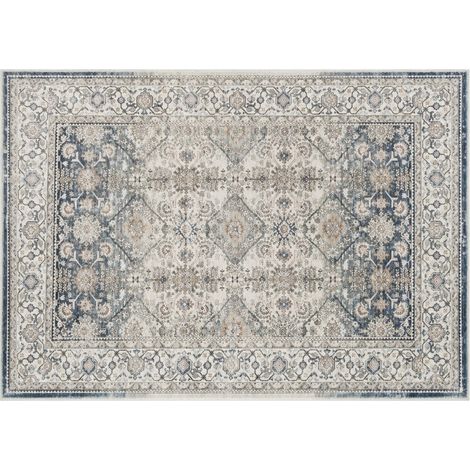 Petit tapis d'entrée bleu, 60 x 90 cm, lavable, motif floral vintage ombré, doux, idéal pour chambre, cuisine ou entrée. (1/5)