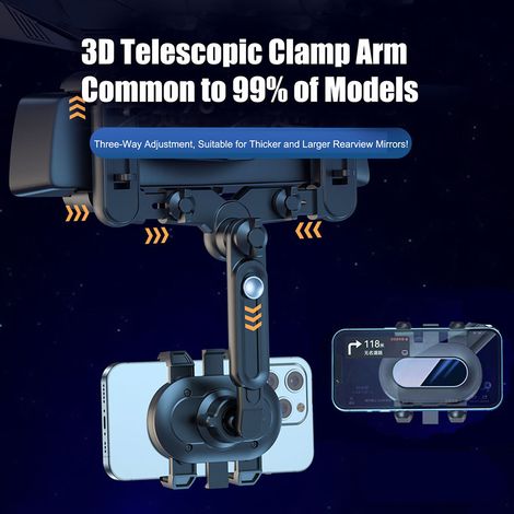 Support téléphone voiture rétroviseur, support rotatif 360° et extensible, fixation multifonction universelle pour tous smartphones, ajustable et rétractable. (1/5)