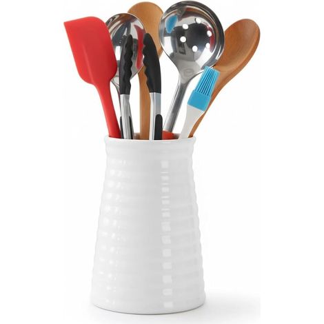 Porte-ustensiles de cuisine en céramique , idéal pour ranger les ustensiles de cuisine, les compositions florales, dans la cuisine ou la chambre. Blanc (1/5)
