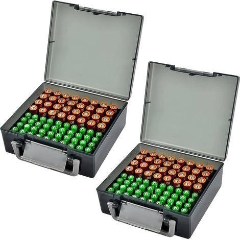 Boîtier de rangement de piles : 2 pièces boîte de rangement en plastique pour ranger 32 piles AA et 40 AAA, boîte à piles pratique pour la maison, la cuisine, l'entrepôt (piles non incluses) (1/5)