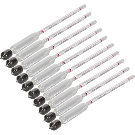 Set aus 10 hochpräzisen Glashydrometern für Wein, zur Messung des Alkoholgehalts von 0 bis 100 °C, für Labor- und Heimgebrauch. (1/5)