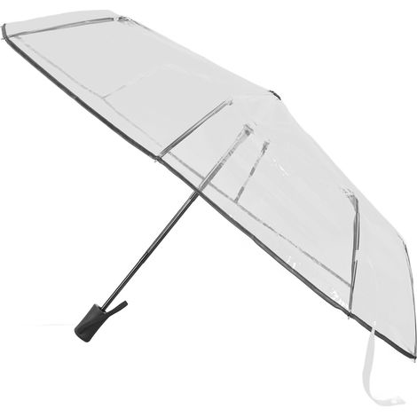 Parapluie compact noir transparent automatique solide structure robuste pour voyage sac à dos randonnée extérieur (1/5)