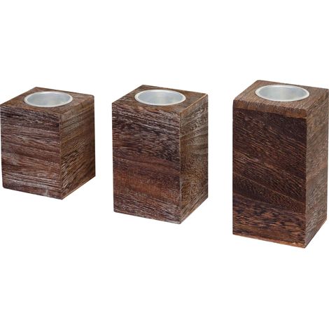 [JAMAIS UTILISÉ] 3x bougeoir pour bougies à chauffe-plat Leuca, S+M+L, style shabby, vintage, marron (1/4)