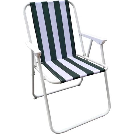 Chaise de camping pliante, structure en métal, verte et blanche, 50 x 54 x 79 cm (1/2)