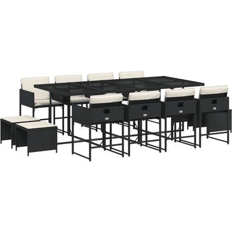 vidaXL Set da Pranzo da Giardino 13pz con Cuscini Nero in Polyrattan