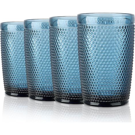 Lot de 4 Verres à Boire Bleus de 350 ml,Ensemble de Verres à Eau Colorés Avec Petit Relief de Perles, Ensemble de Verres Vintage Pour Bar de Restaurant à Domicile, Passe au Lave-Vaisselle (1/5)