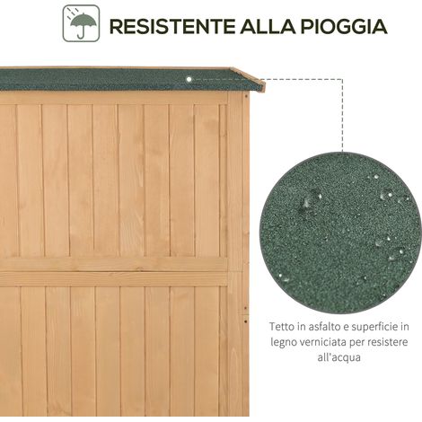 Gartenhaus aus Holz mit zwei Fenstern, Werkzeugschrank, Outdoor-Organizer mit Doppeltür, 127,5 cm (L) x 50 cm (B) x 164 cm (H), Naturfarbe