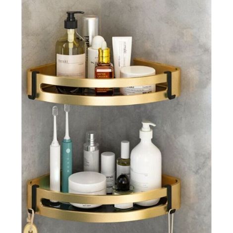 Set mit 2 Eckduschablagen, kein Bohren erforderlich, selbstklebende Badezimmerablagen, dreieckige Aufbewahrungskörbe aus Edelstahl für Shampoo und Seife mit Haken (1/5)
