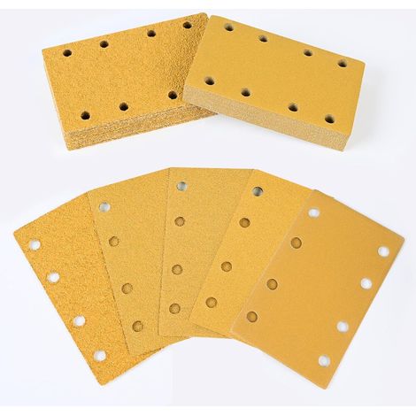 Papier Abrasif 80 X 133 mm 8 Trous, 50 Pièces Papier a Poncer Auto Agrippante P40/60/80/120/240, Performances de Ponçage Améliorées, Sur Les Surfaces en Bois, Métal, Peinture et Plastique (1/5)