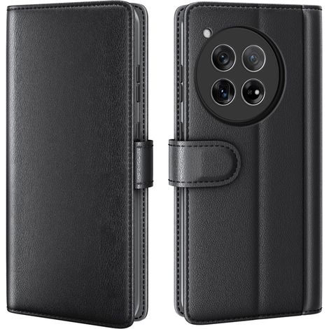 Funda tipo libro de piel dividida para OnePlus 12 5G, color negro. (1/5)