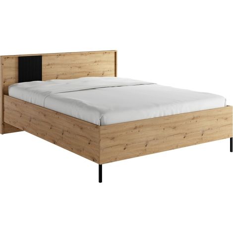 Cama Lunole 105, Roble Artisan + Negro, Doble, 160x200, Aglomerado laminado, Somieres, 171x212x102cm (1/4)