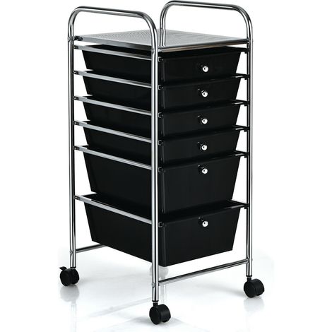 Desserte de rangement noire à roulettes avec 6 tiroirs en PP et cadre en acier, dont 2 grands, pour bureau, maison et garage (1/5)