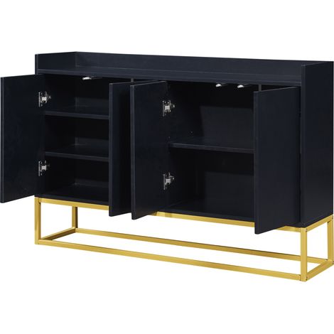 Buffet moderne sans poignées 4 portes en panneaux MDF et panneaux de particules, couleur noire, 120x30x80 cm (1/5)