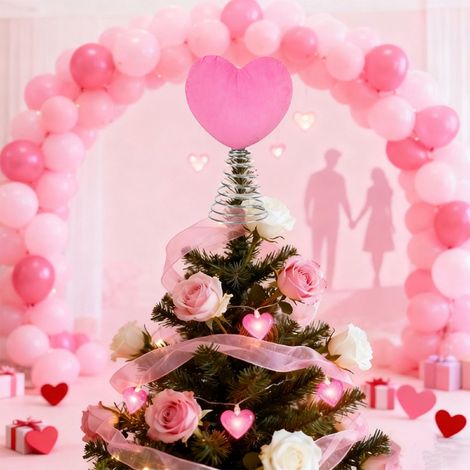 Heart Tree Topper - 8 Inch - Plush Fabric - Valentine's Day Tree Decoration - Red - 1 Piece (1/5)