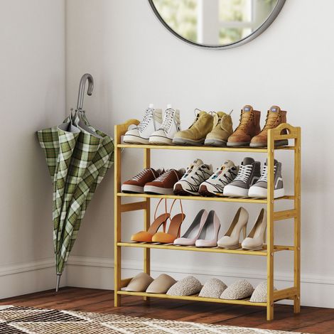 Porte-chaussures en bambou 67,5x24,7x72 cm naturelle pour 12 paires de chaussures pour entrée de chambre dans le couloir (1/4)