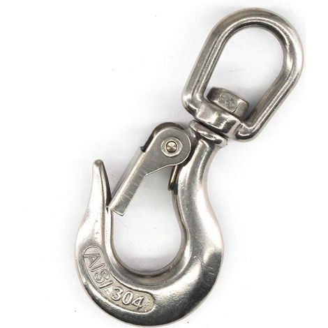 Gancio di sollevamento girevole in acciaio inossidabile 304, gancio di sicurezza in stile americano, accessorio per il sartiame con occhiello rotondo, 350 kg, 1 (1/5)