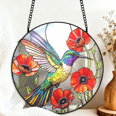 Suspension vitrail colibri attrape-soleil 25 cm décoration fenêtre oiseau cadeau femme (1/5)