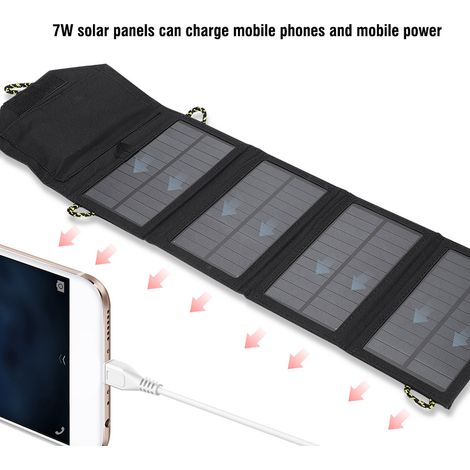 Chargeur de téléphone pliable à énergie solaire 7 W 5,5 V pour le camping, avec câble (1/5)