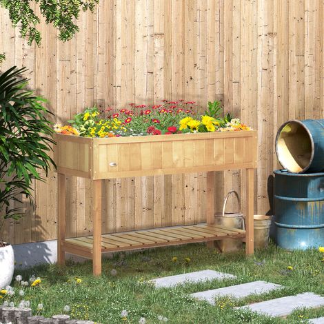 Jardinière sur Pieds carré Potager avec étagère dimensions 110L x 46l x 76H cm 8 Compartiments & Inserts d'irrigation Bois de Sapin