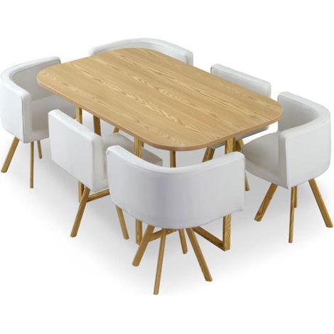 Table de Repas & 6 Chaises Design "Normi" 150cm Naturel (1/2)
