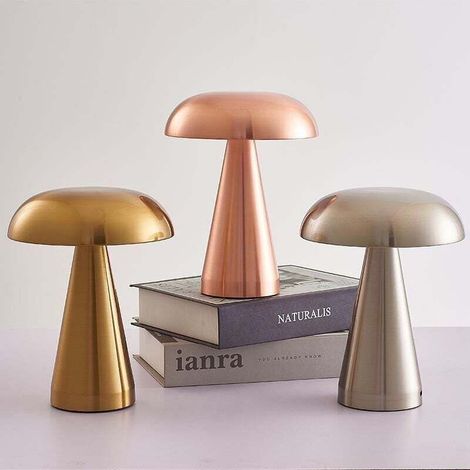 Rechargeable Mushroom Table Lamp, Touch Night Light, Dimmable, Gold/Champagne, for Office or Bedroom (1/5)