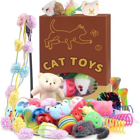 30 Pièces Jouets Chat Interactif avec Plumes, Balles, Souris pour Chat et Boules, Chat Accessoire Jouet pour Chats Chaton, Boîte Cadeau (1/5)