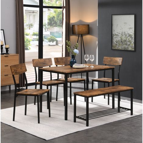 MEUBLIV Set tavolo da pranzo 6 posti marrone e nero con panca e 4 sedie (1/5)
