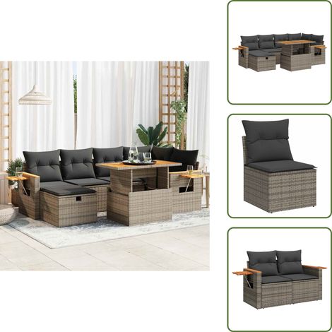 vidaXL Set de sofás de jardín y cojines 8 piezas ratán sintético gris (1/5)