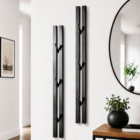 DanDiBo Wandgarderobe Schwarz Metall 2er Set Modern 96779 Garderobe Wand mit Haken Garderobenleiste Hakenleiste Garderobenhaken (1/5)