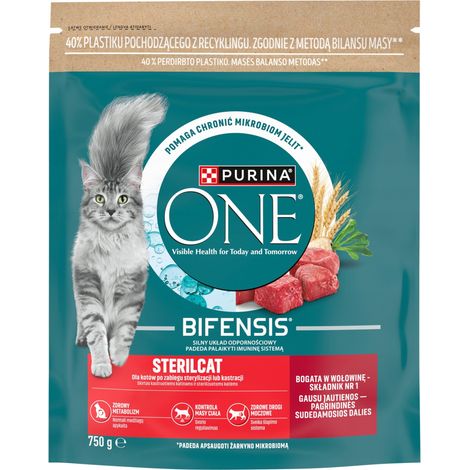 Purina ONE Sterilcat Alimento secco per gatti al gusto di manzo e grano 750 g 1 pz. (1/2)