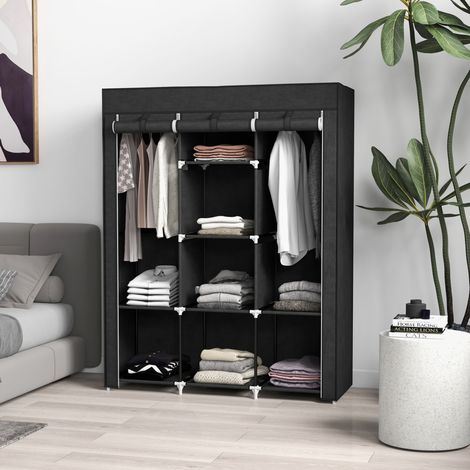 Armadio in tessuto con barra appendiabiti 8 ripiani 125 x 43 x 162,5 cm nero OKWISH (1/5)