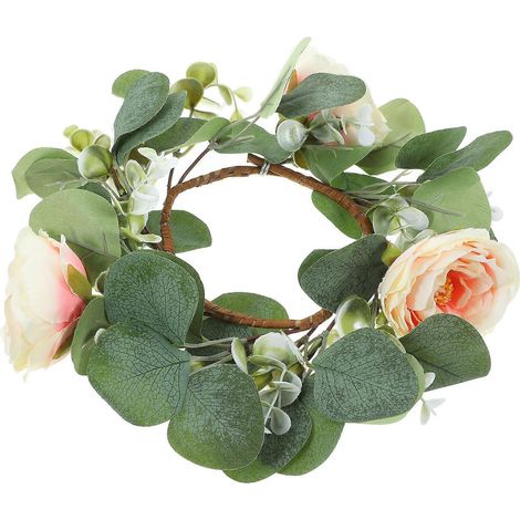 Couronne décorative en eucalyptus, feuilles réalistes de couleurs assorties, 25 x 25 x 7 cm (1 pièce) (1/5)