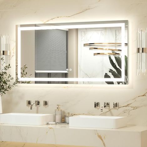 LED Bathroom Mirror 120 x 60 cm – Illuminated Anti-Fog Mirror with Front and Rear Lighting – 3 Colours Adjustable – Rectangular Wall Mirror for Horizontal or Vertical Installation (1/5)
