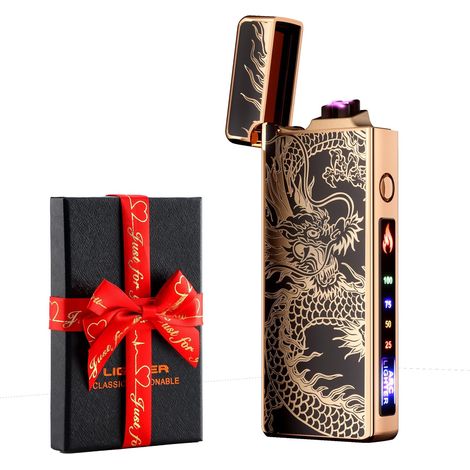 Briquet électrique personnalisable, résistant au vent, rechargeable par USB, double arc, pour le camping, cadeau de la Saint-Valentin (dragon) (1/5)