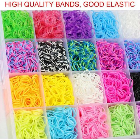 Kit de loisirs créatifs pour enfants comprenant 15 000 élastiques colorés, une boîte de rangement et un kit de tissage de bracelets.