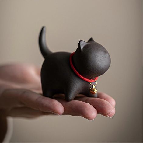 Mignonne Statue Chat Noir en Céramique, Accessoire Décoratif pour Service à Thé, Ornement Maison Félin (1/5)
