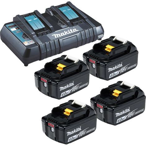 Makita 4x BL1840B batterie 4,0 Ah 18V Li-Ion + DC18RD chargeur double rapide - DC18RD-BL1840-4x