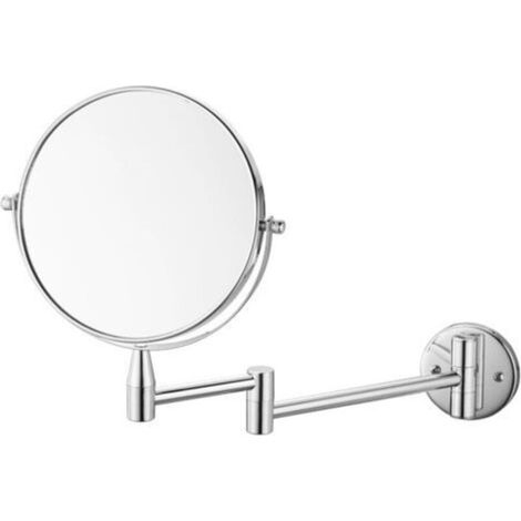 Miroir grossissant mural rond pour salle de bain, grossissement x1/x5, rétractable, chromé