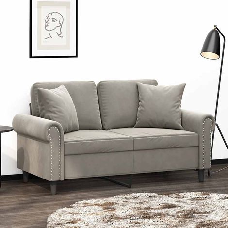 2-Sitzer-Sofa mit Kissen Hellgrau 120 cm Samt (1/5)