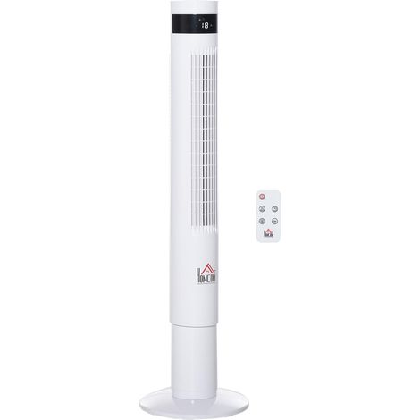 Ventilateur colonne, ventilateur sur pied à 3 vitesses, télécommande, 50 W, minuterie 12 heures, écran LCD, oscillation à 85°, blanc, idéal pour les