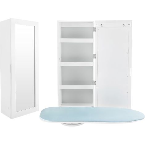 Cabinet mural pour planche à repasser, armoire à repasser, base en métal pivotante à 180° et miroir, pas de montage nécessaire, pliable et caché, peu encombrant (1/5)
