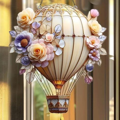 Atrapasueños con forma de globo aerostático, 20 cm, luz solar 2D de acrílico, resistente a la intemperie, decoración de jardín para patio, entrada, porche, jardín, casa de campo y ventanas, C (1/5)