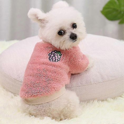 Vêtement pour animal de compagnie : pull chaud en polaire, adapté aux chiots, aux petits Yorkshire Terriers, aux Chihuahuas ou aux chats. - Taille L - Rose (1/5)