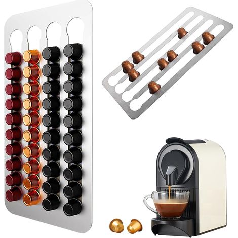 Porte-capsules de café pour Nespresso, porte-capsules en acier inoxydable 40,5 x 22 cm, bande adhésive 3M, organisateur de capsules de café, pour 40 capsules.