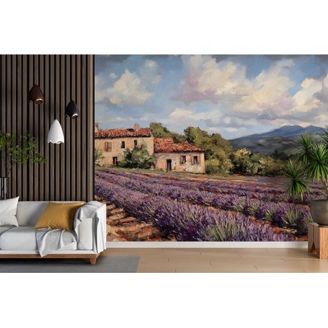 Papier peint campagne - domaine au milieu des lavandes - 150 x 250 cm (1/2)