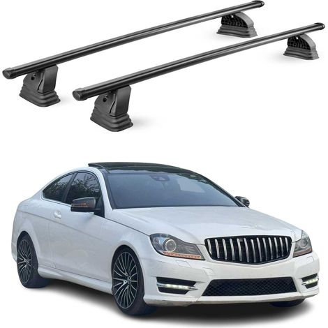 OMAC Barres de toit transversales en acier pour Mercedes Classe C Coupè C204 2011-2015 – TÜV / DIN 75302:2019 – Antivol inclus – Rainure en T (accessoires) – Charge max 75 kg – 2 barres – Noir (1/5)